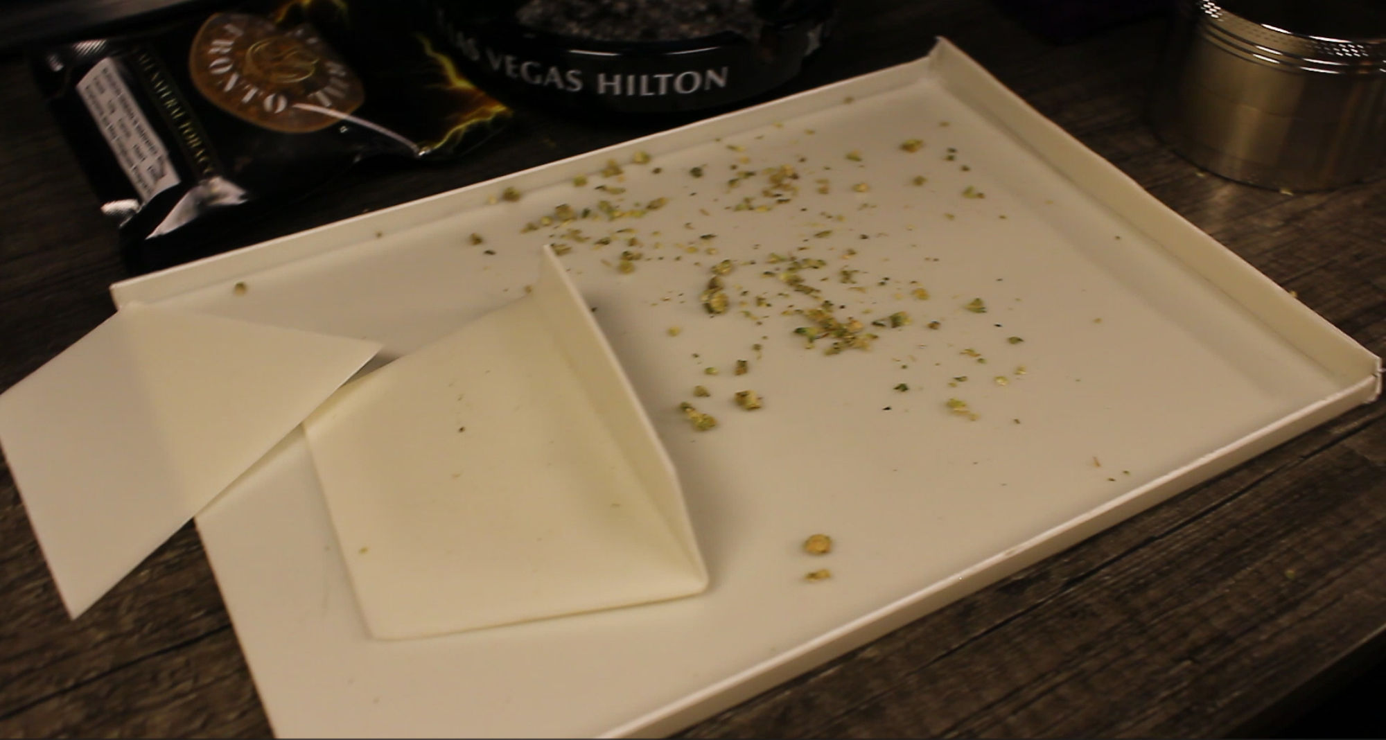 Toker Tray with crumbs on desk